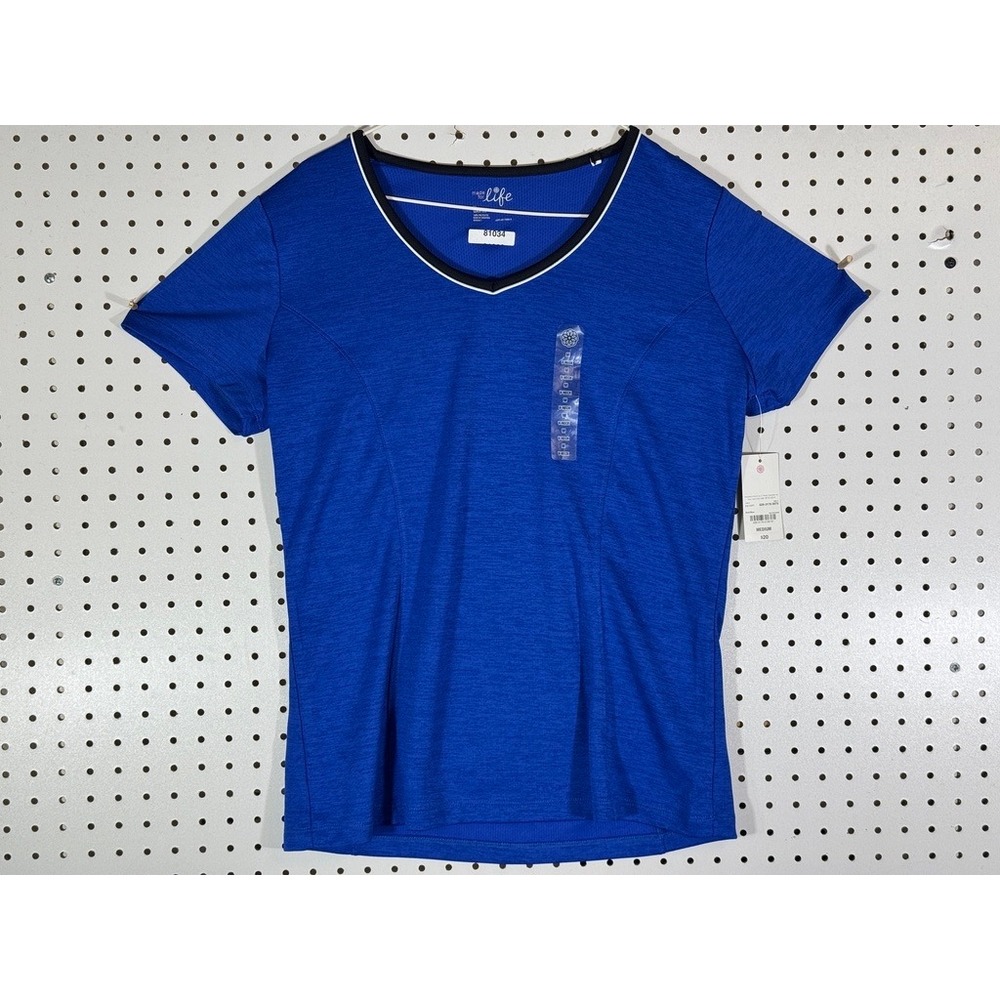 Made for Life Womens Quick-Dri V-Neck Activewear Top Bold Blue Medium NWT
